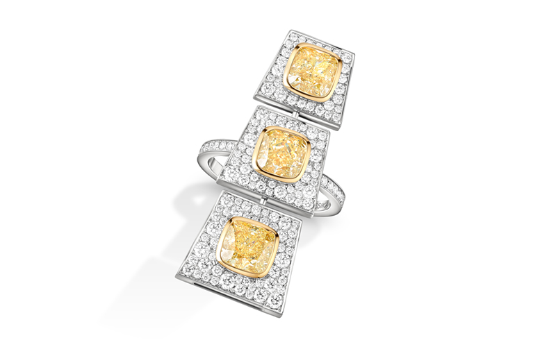 Кольцо Messika Glitter Fever из белого золота с желтыми и прозрачными бриллиантами