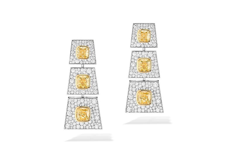 Серьги Messika Glitter Fever из белого золота с желтыми и прозрачными бриллиантами (общий вес: 12,62к)