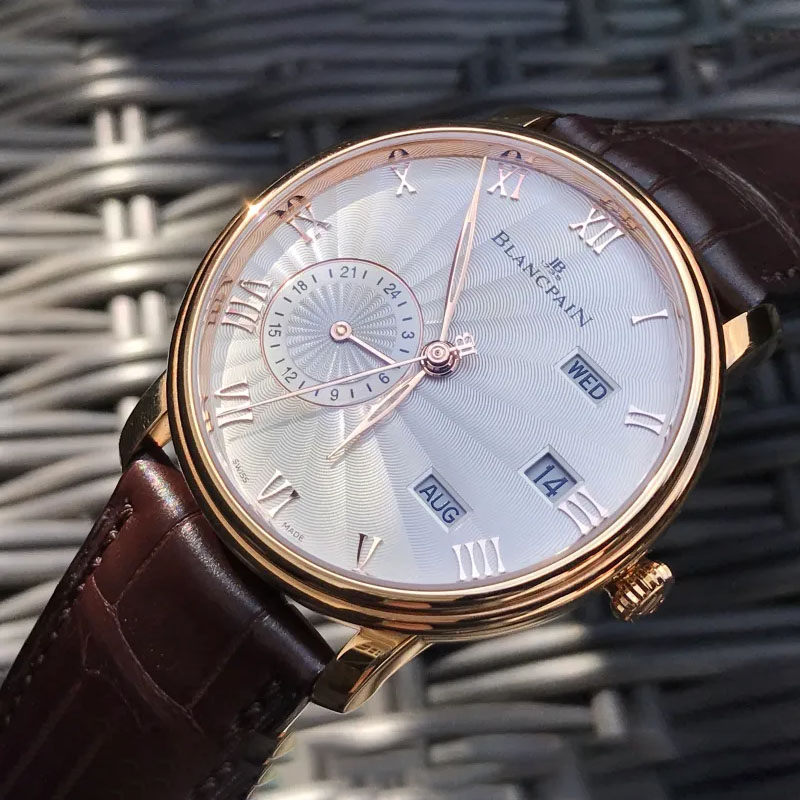 Часы Blancpain Villeret в 40 мм корпусе из розового золота с годовым календарем и вторым часовым поясом