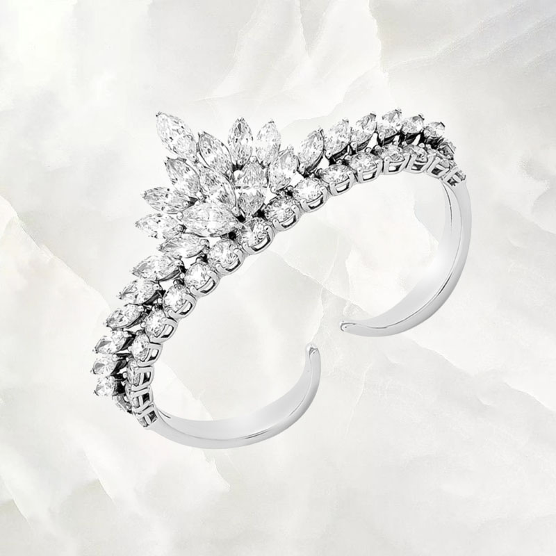 Кольцо на 2 пальца Yeprem Classic из белого золота с бриллиантами