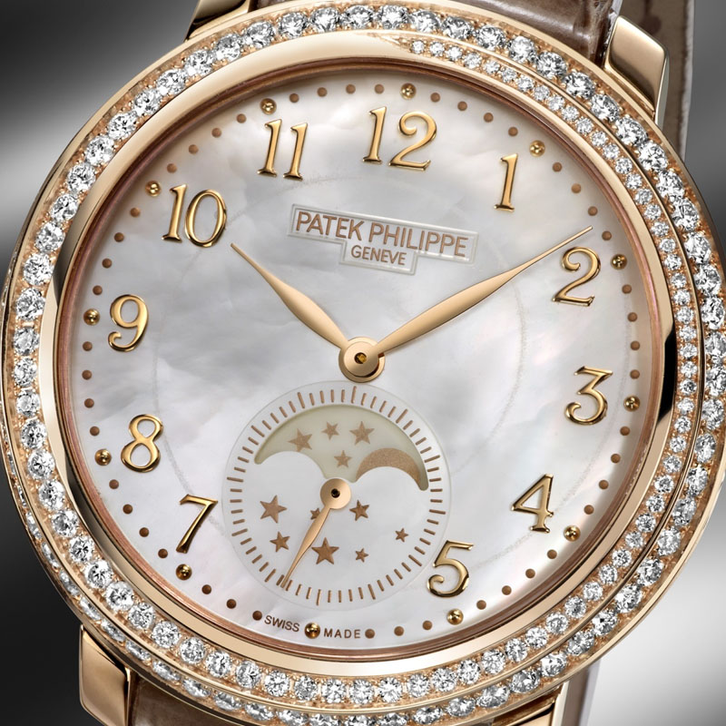 Часы Patek Philippe Diamond Ribbon Moon Phases в 33.3 мм корпусе из розового золота с бриллиантами, перламутром и индикатором лунных фаз