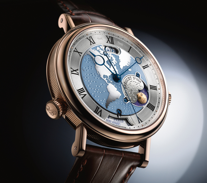 Ворлдтаймер Breguet Hora Mundi 5717 с изображением контуров Северной и Южной Америки на циферблате