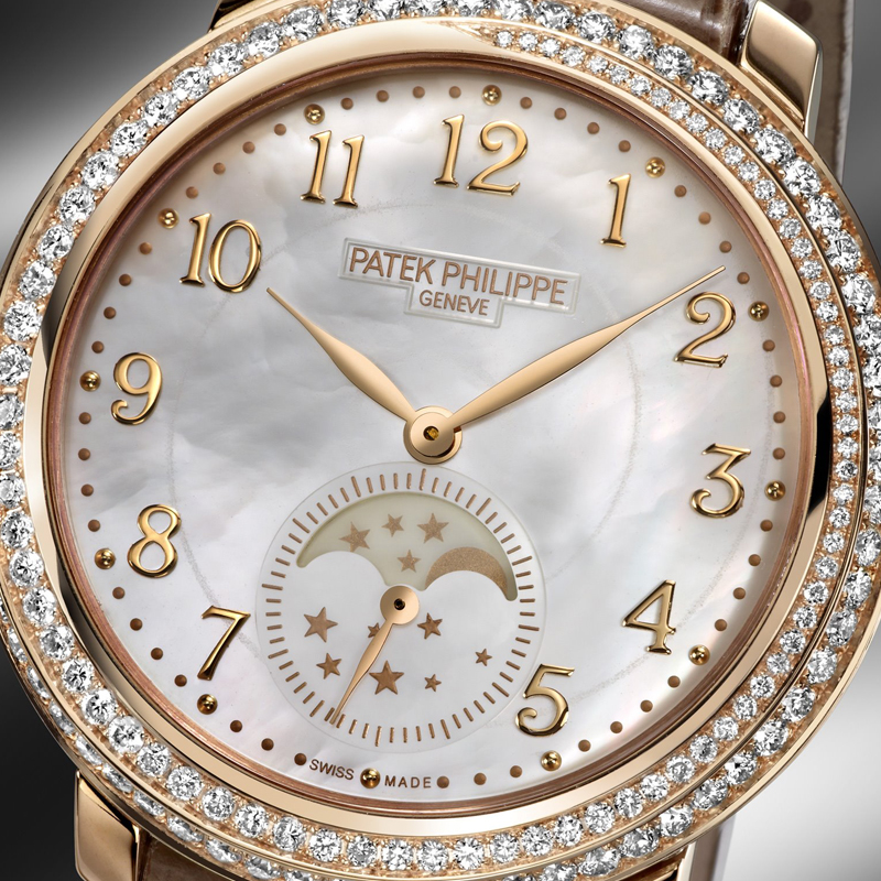 Циферблат часов Patek Philippe Complications Diamond Ribbon Moon Phases в 33.3 мм корпусе из розового золота 