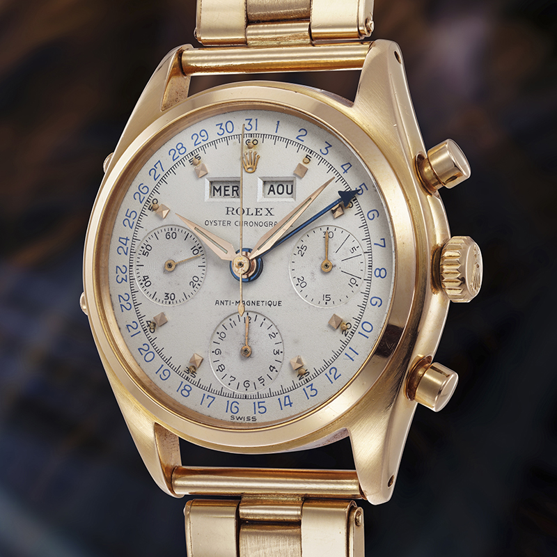 Хронограф Rolex Ref. 6036 Oyster Chronographe Jean-Claude Killy в 36 мм корпусе из розового золота с тройным календарем