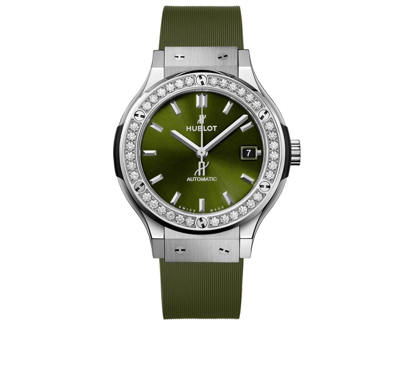 Часы Titanium Green Diamonds HUBLOT Classic Fusion 565.NX.8970.RX.1204 - фото 1 – Mercury