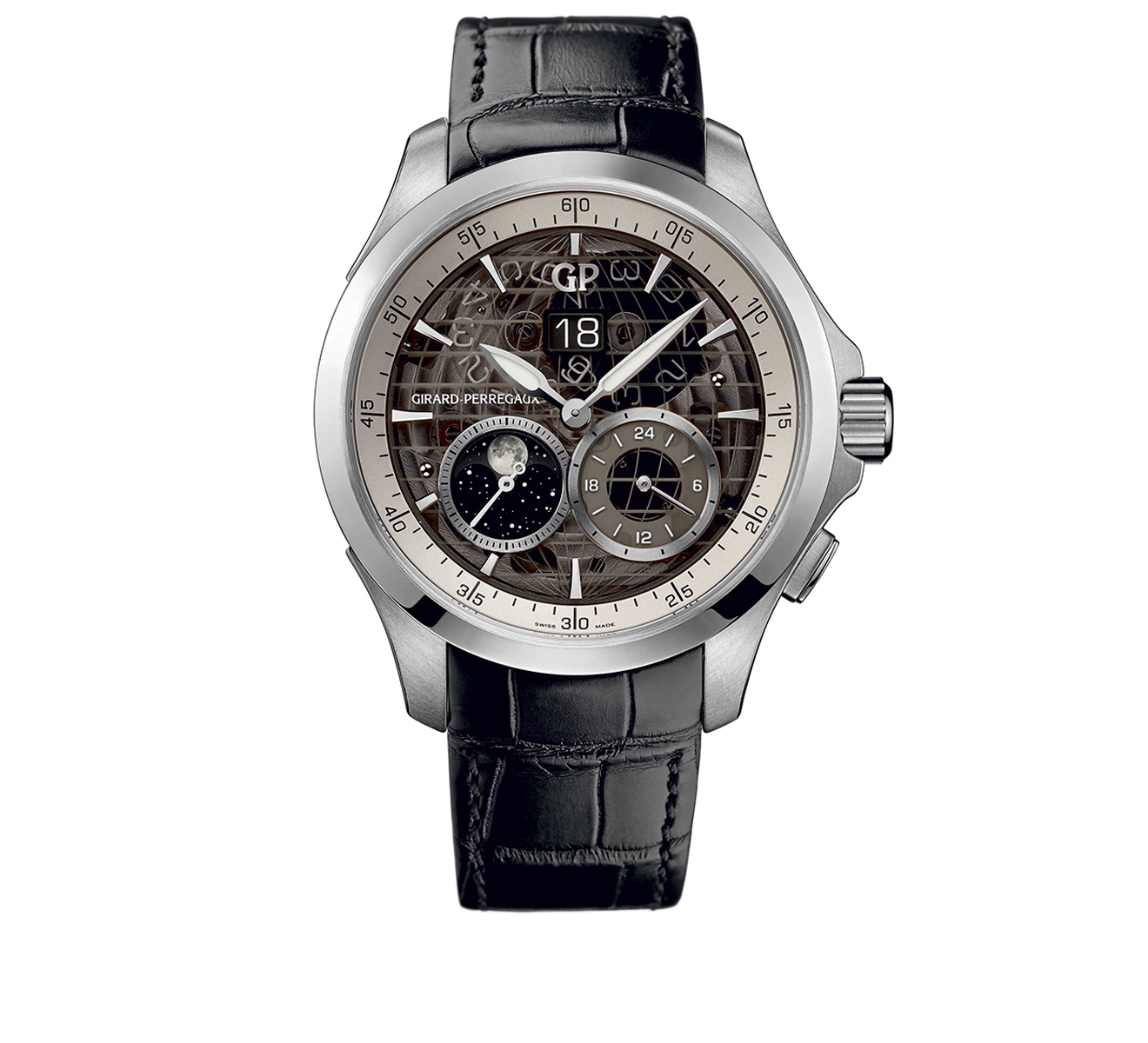 Moon Phases Dual Time Steel GIRARD PERREGAUX Traveller 49655